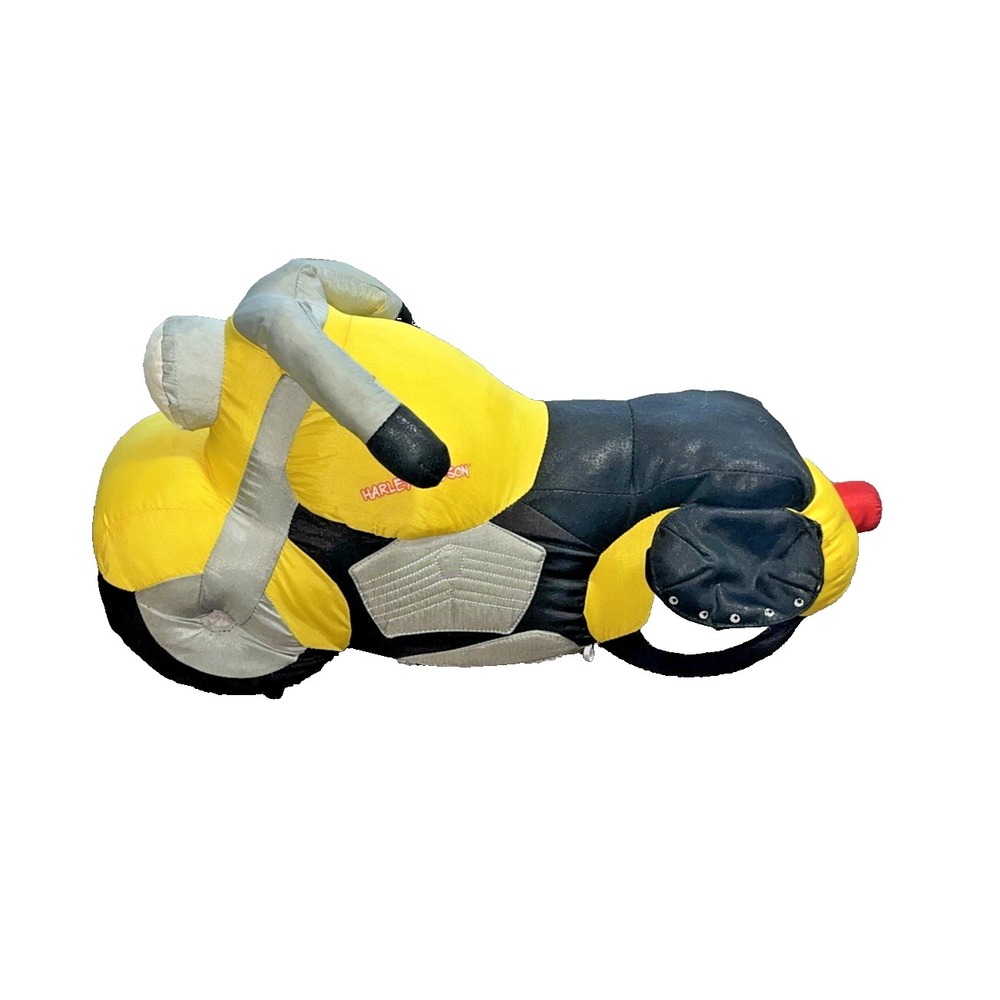 Harley Davidson Plush Fatboy Motorcycle shaped 18" Pillow Yellow REV SOUND